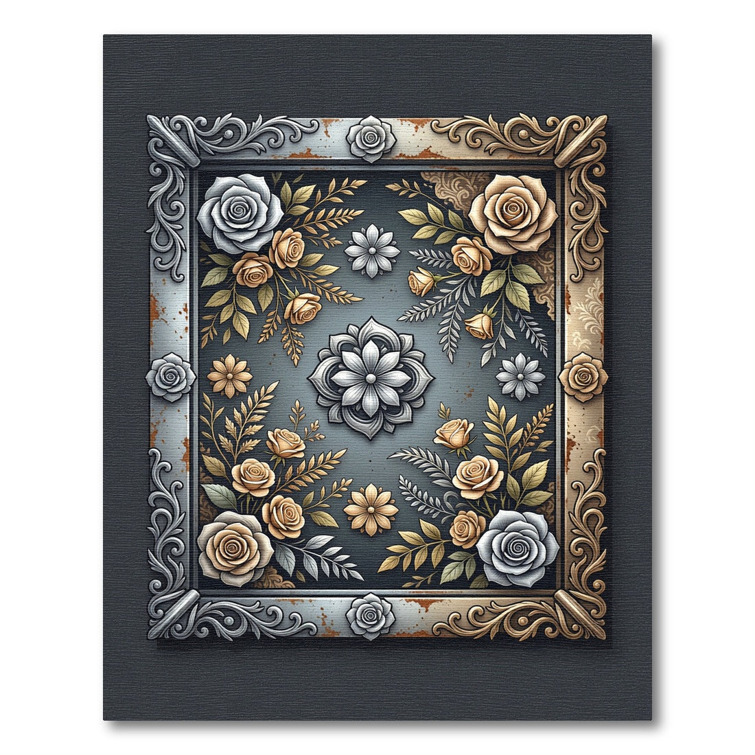 Ornate Floral Garden Rose Medallion Rug