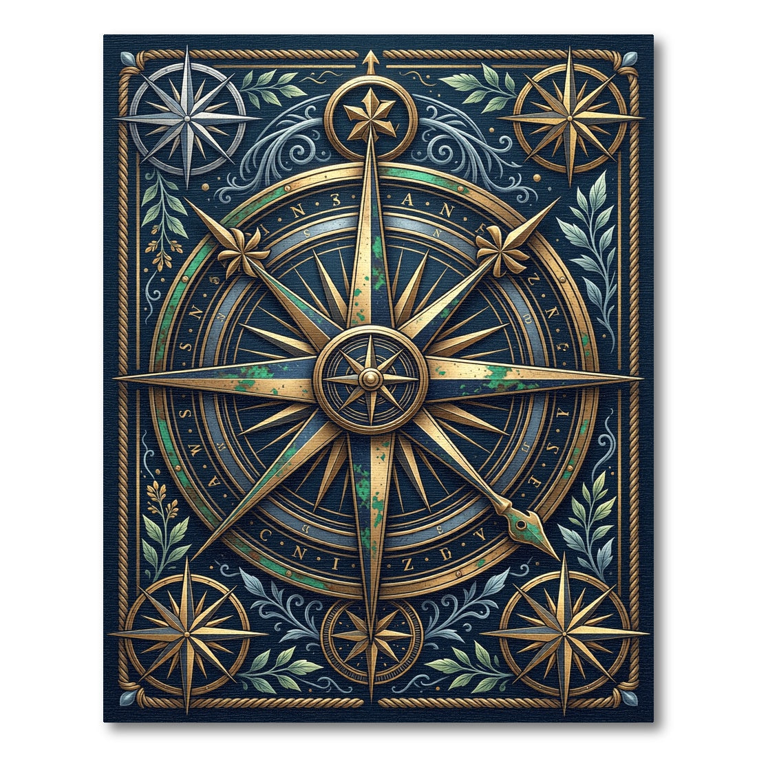 Vintage Navy Golden Nautical Compass Rug