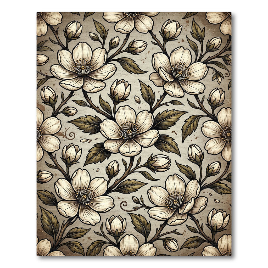 Vintage Cream Botanical Cherry Blossom Rug