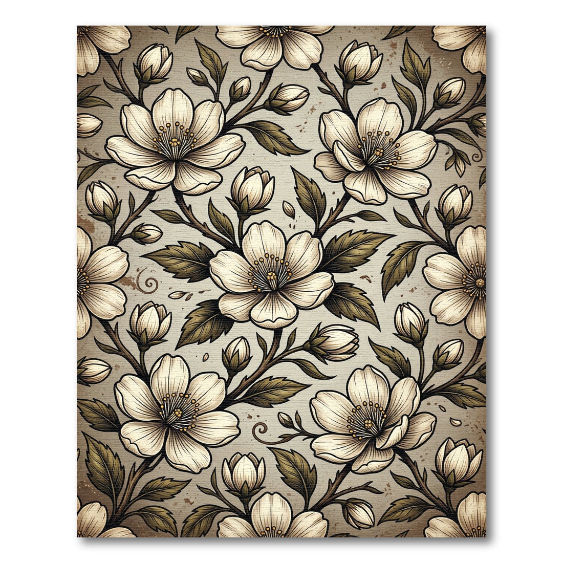 Vintage Cream Botanical Cherry Blossom Rug