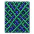 Geometric Intertwined Teal and Cobalt Lattice Rug