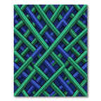 Geometric Intertwined Teal and Cobalt Lattice Rug