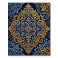 Royal Blue Golden Ornate Damask Swirl Rug