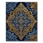 Royal Blue Golden Ornate Damask Swirl Rug