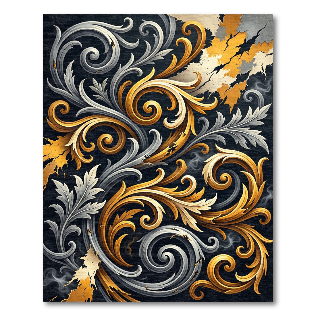 Gilded Gold and Silver Baroque Swirl Rug
