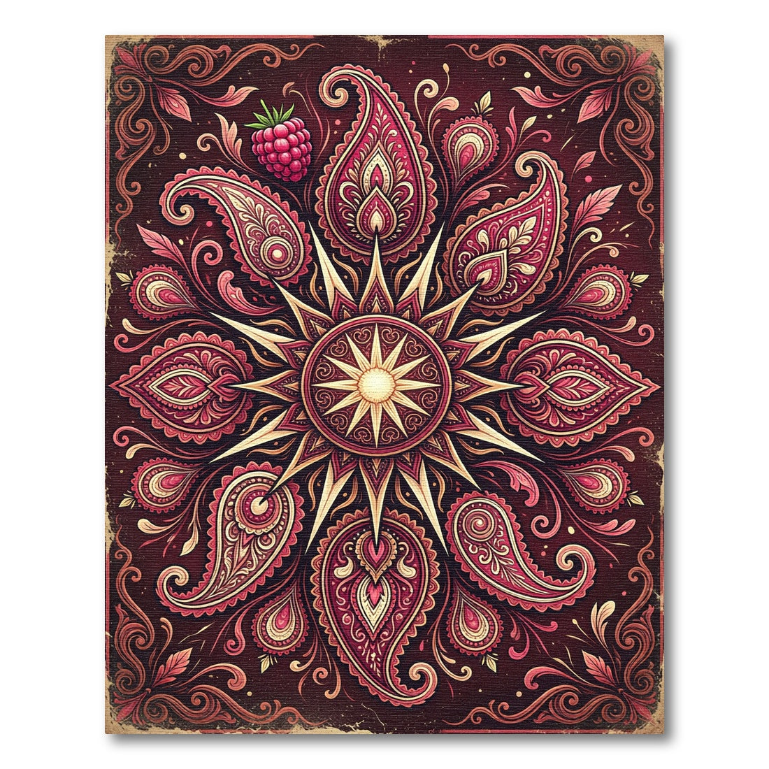 Crimson Raspberry Paisley Floral Medallion Rug