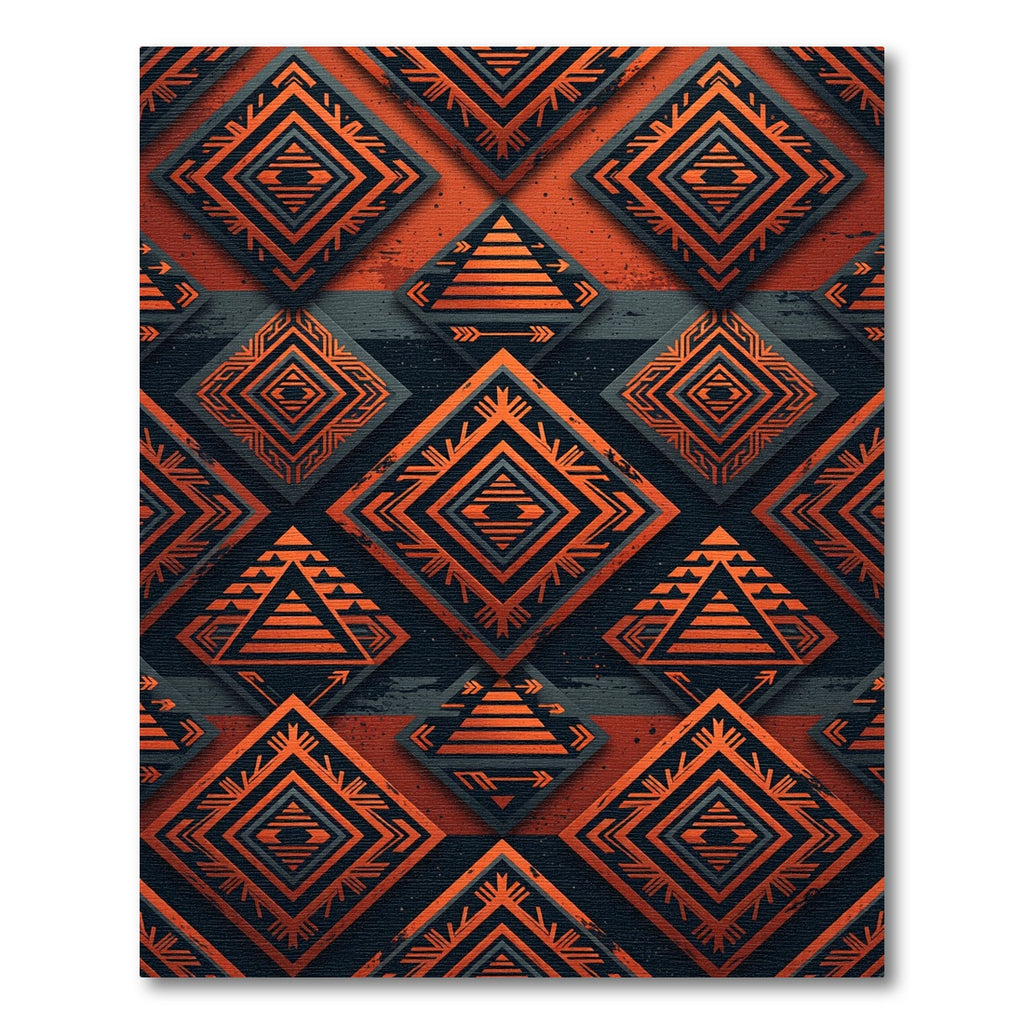 Bold Rust Orange Tribal Diamond Art Rug