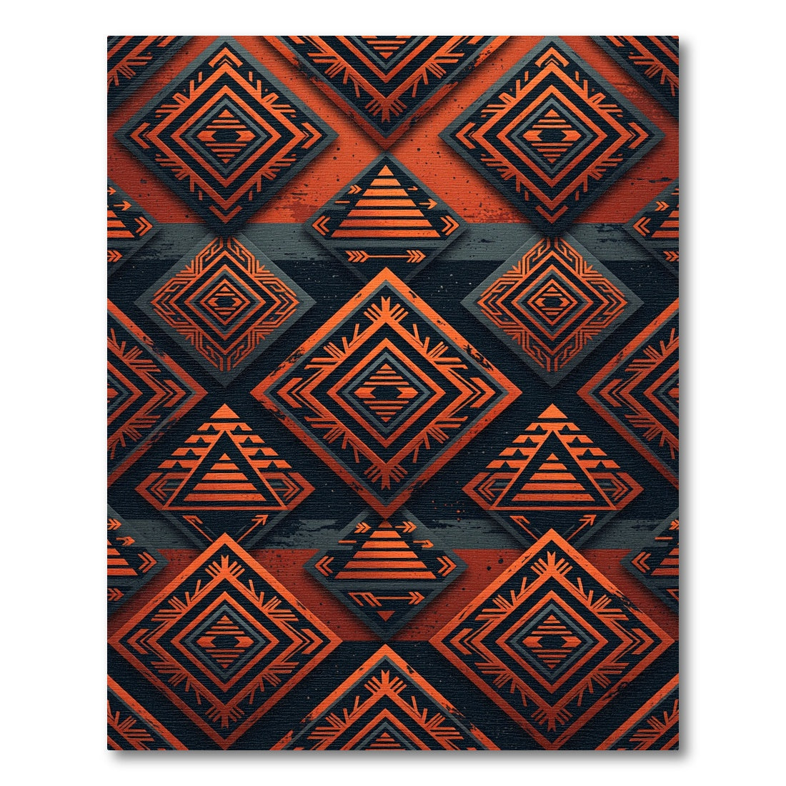 Bold Rust Orange Tribal Diamond Art Rug