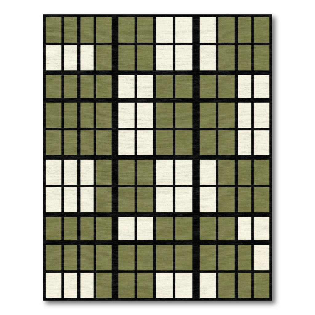 Sage Green Grid Block Geometric Rug
