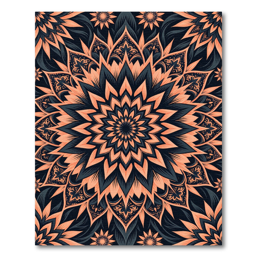 Floral Coral and Charcoal Mandala Rug