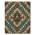Ornate Teal Gold Damask Flourish Rug