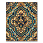 Ornate Teal Gold Damask Flourish Rug