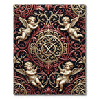 Baroque Cherub Medallion in Gold and Crimson Rug