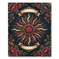 Celestial Crimson Sun Golden Floral Medallion Rug