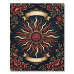 Celestial Crimson Sun Golden Floral Medallion Rug