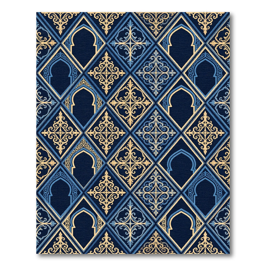 Gilded Navy Gothic Arch Diamond Tessellation Rug