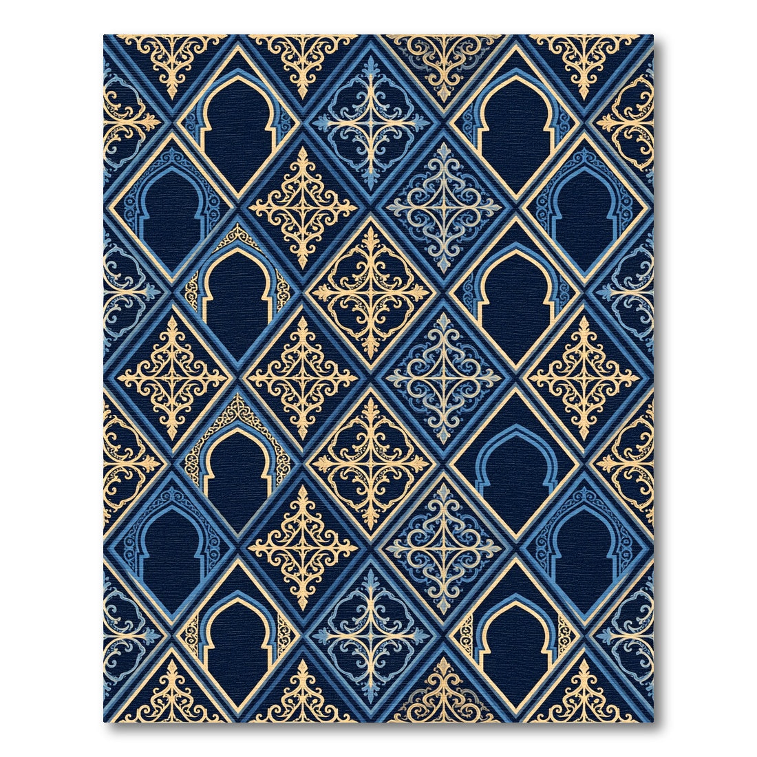 Gilded Navy Gothic Arch Diamond Tessellation Rug