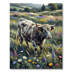 Highland Cow Scenic Meadow Floral Art Rug