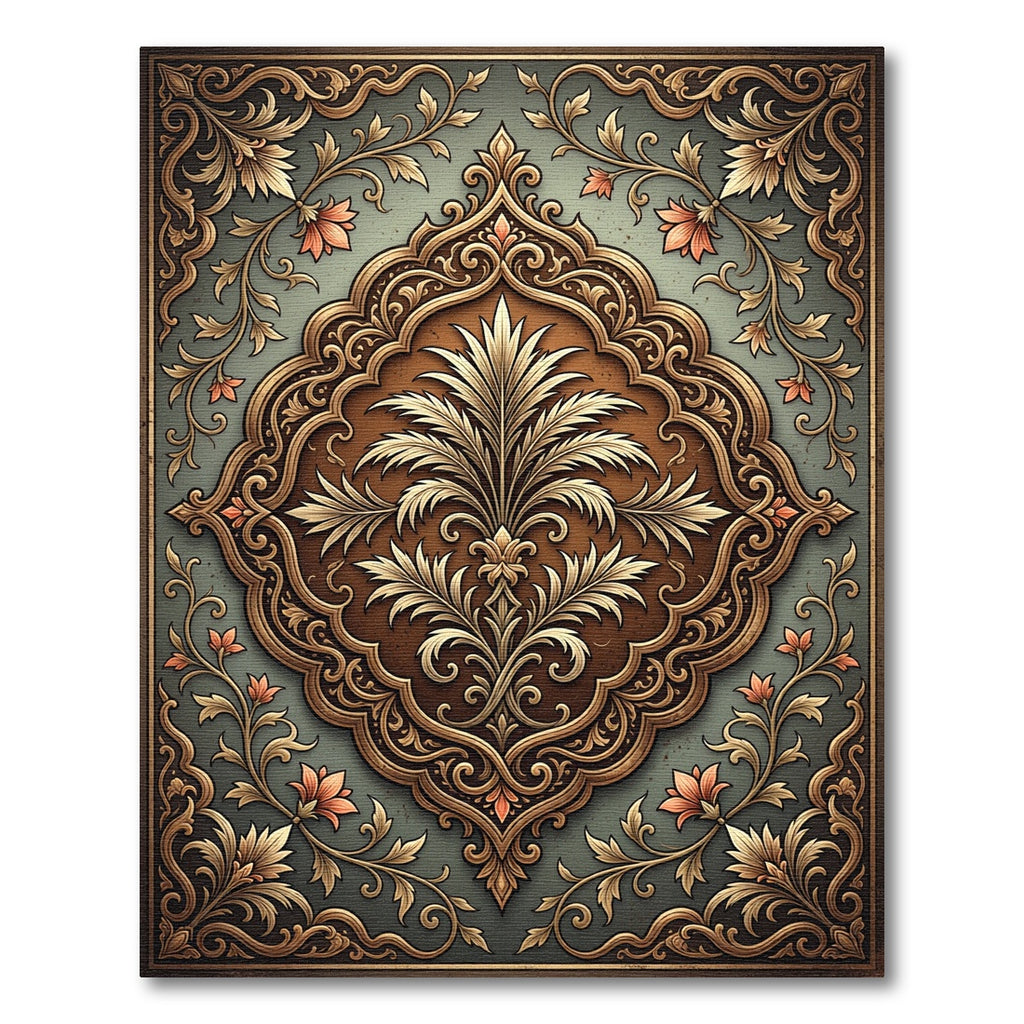 Ornate Golden Foliage Bronzed Slate Medallion Rug