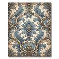 Blue and Beige Ornate Damask Scroll Rug