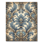 Blue and Beige Ornate Damask Scroll Rug