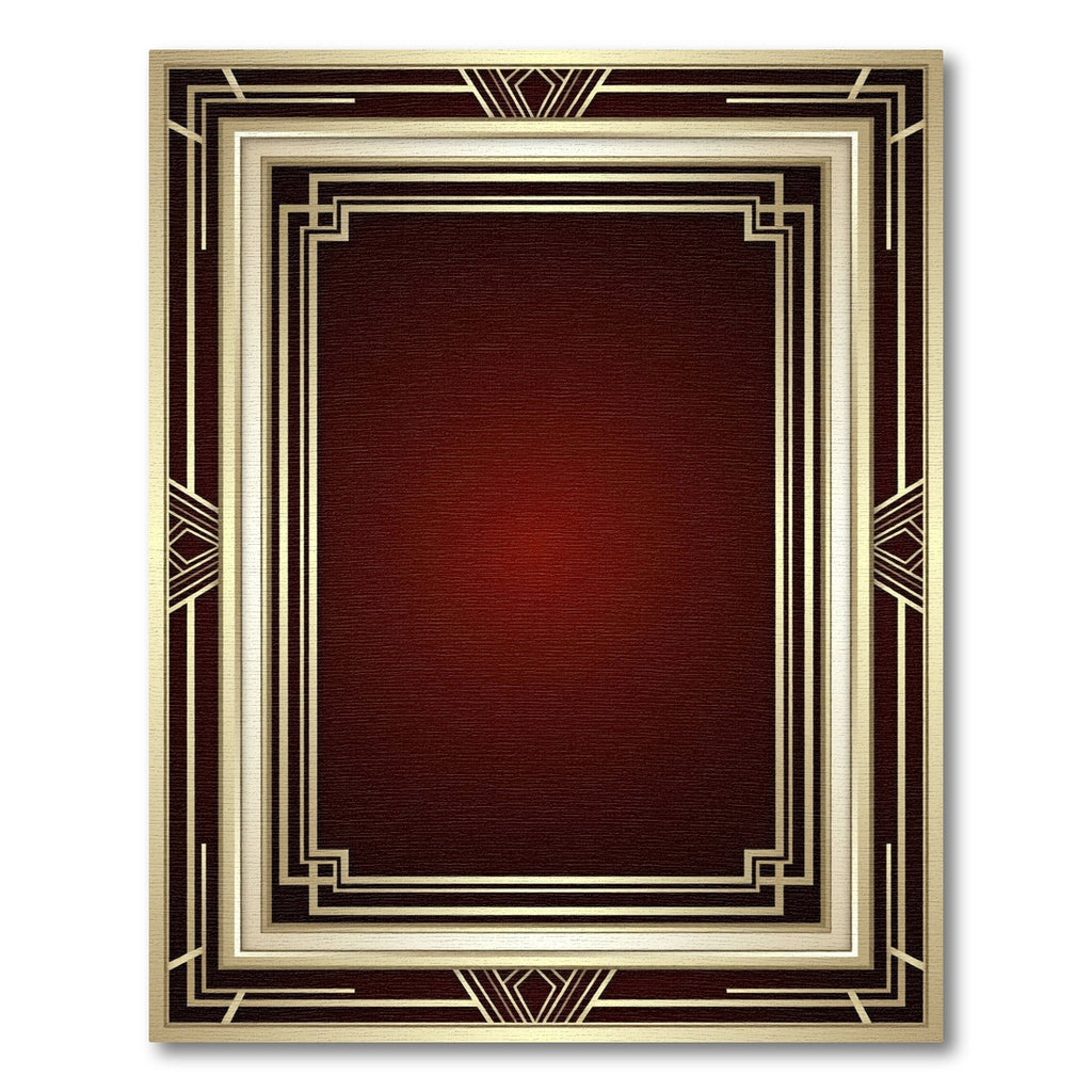 Art Deco Gold Deep Crimson Geometric Rug