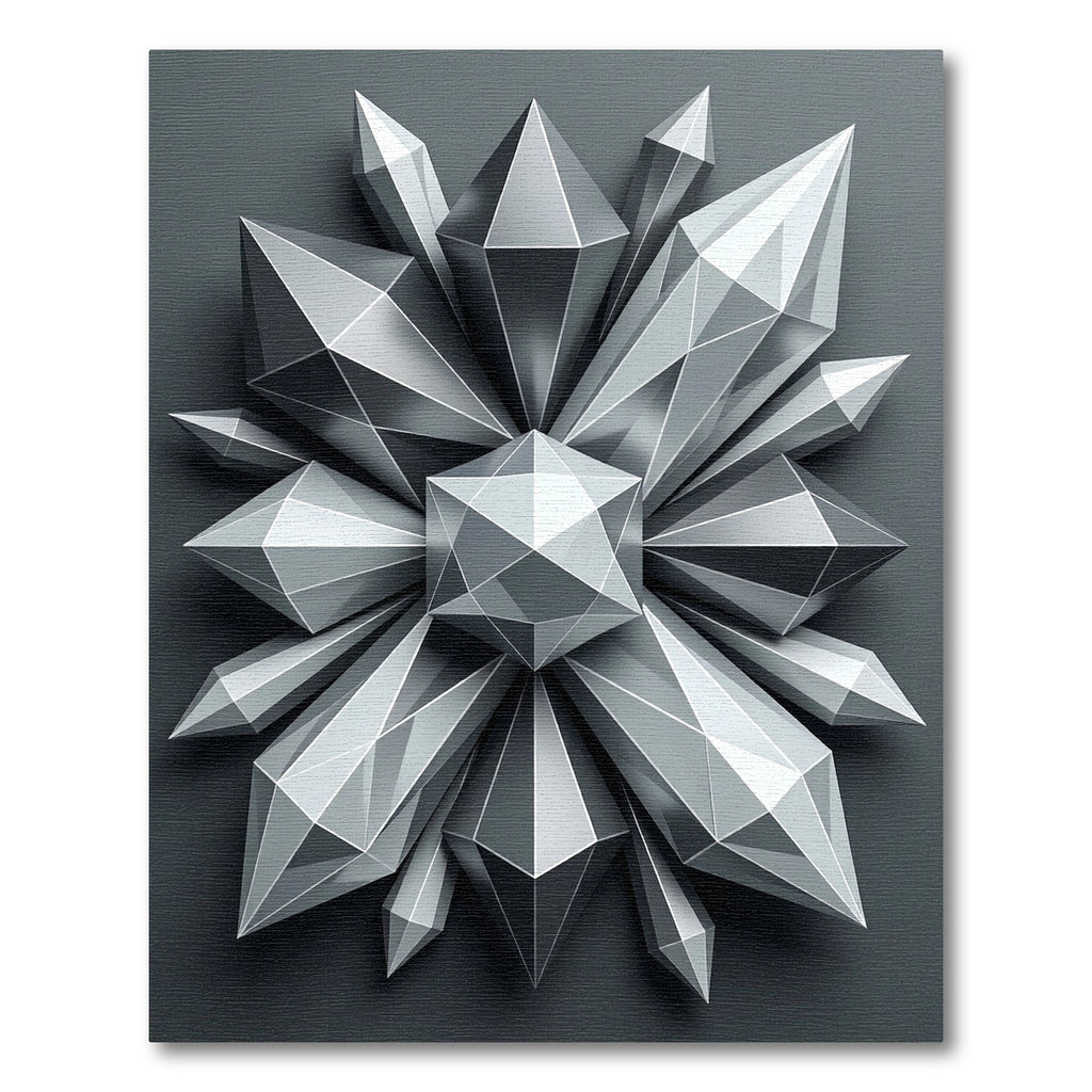Monochromatic Silver Geometric Crystal Cluster Rug