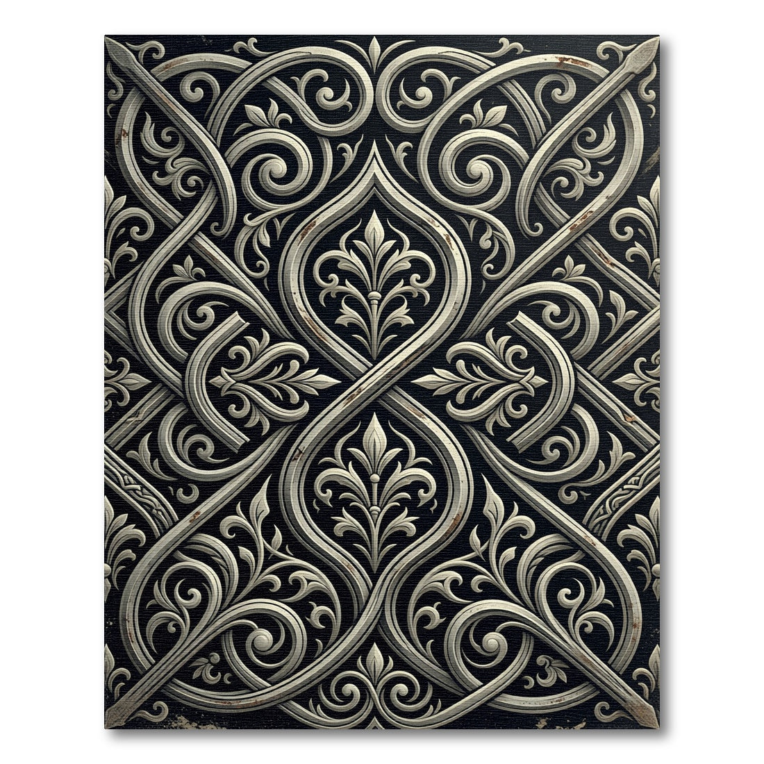 Fleur-de-Lis Scrollwork Iron Black Rug