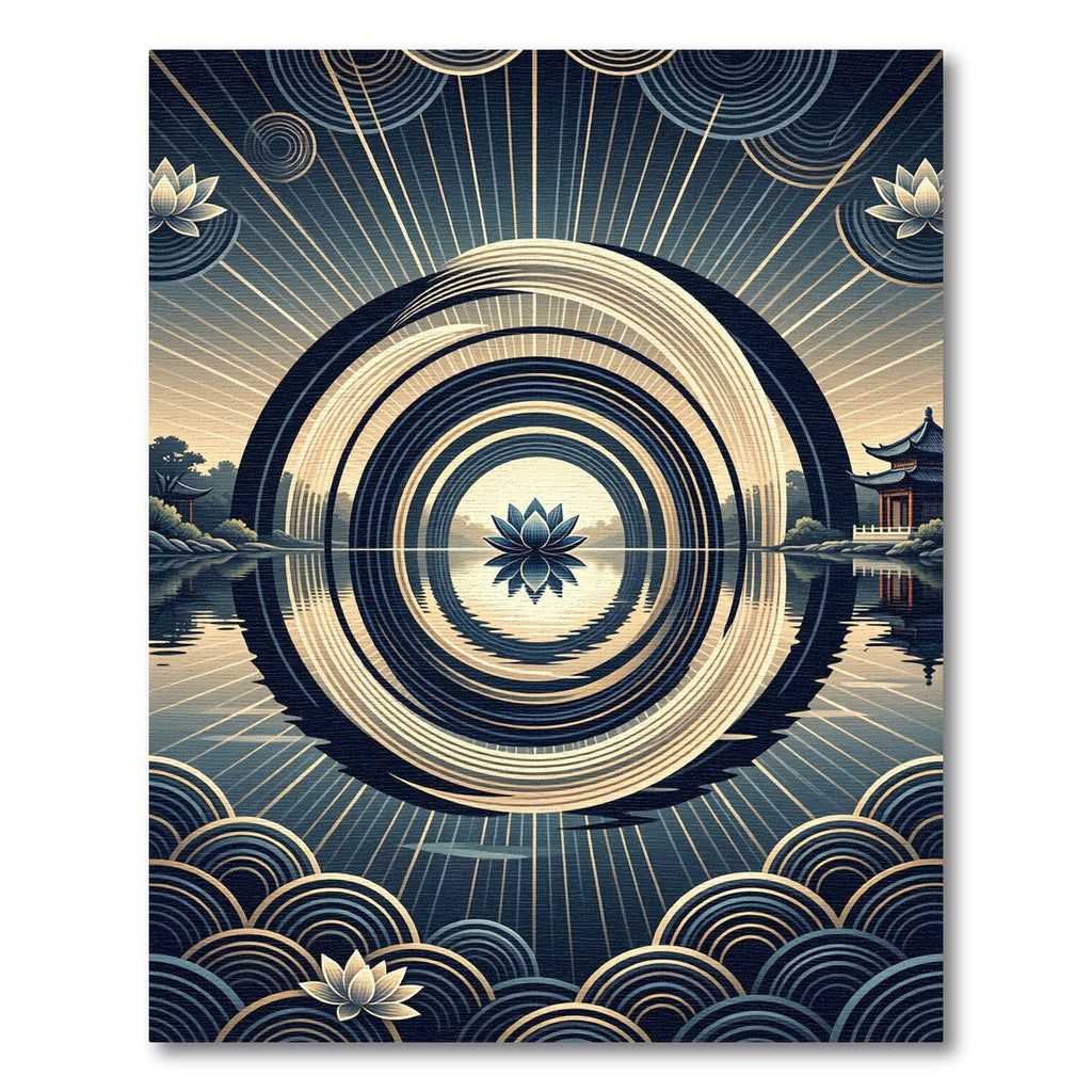 Zen Lotus Circular Gold Navy Art Rug