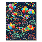 Festive Bicycles and Colorful Balloon Celebration Rug