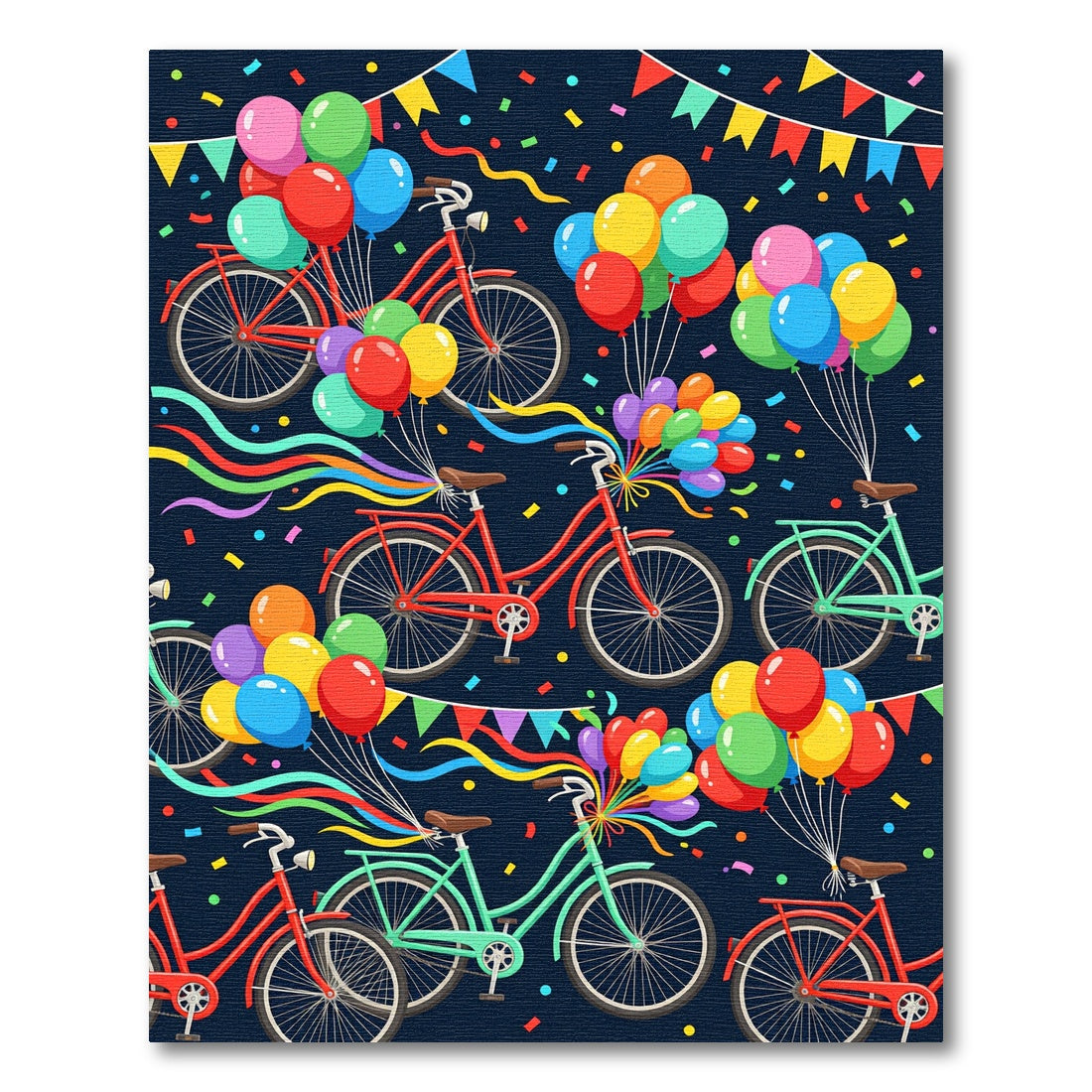 Festive Bicycles and Colorful Balloon Celebration Rug