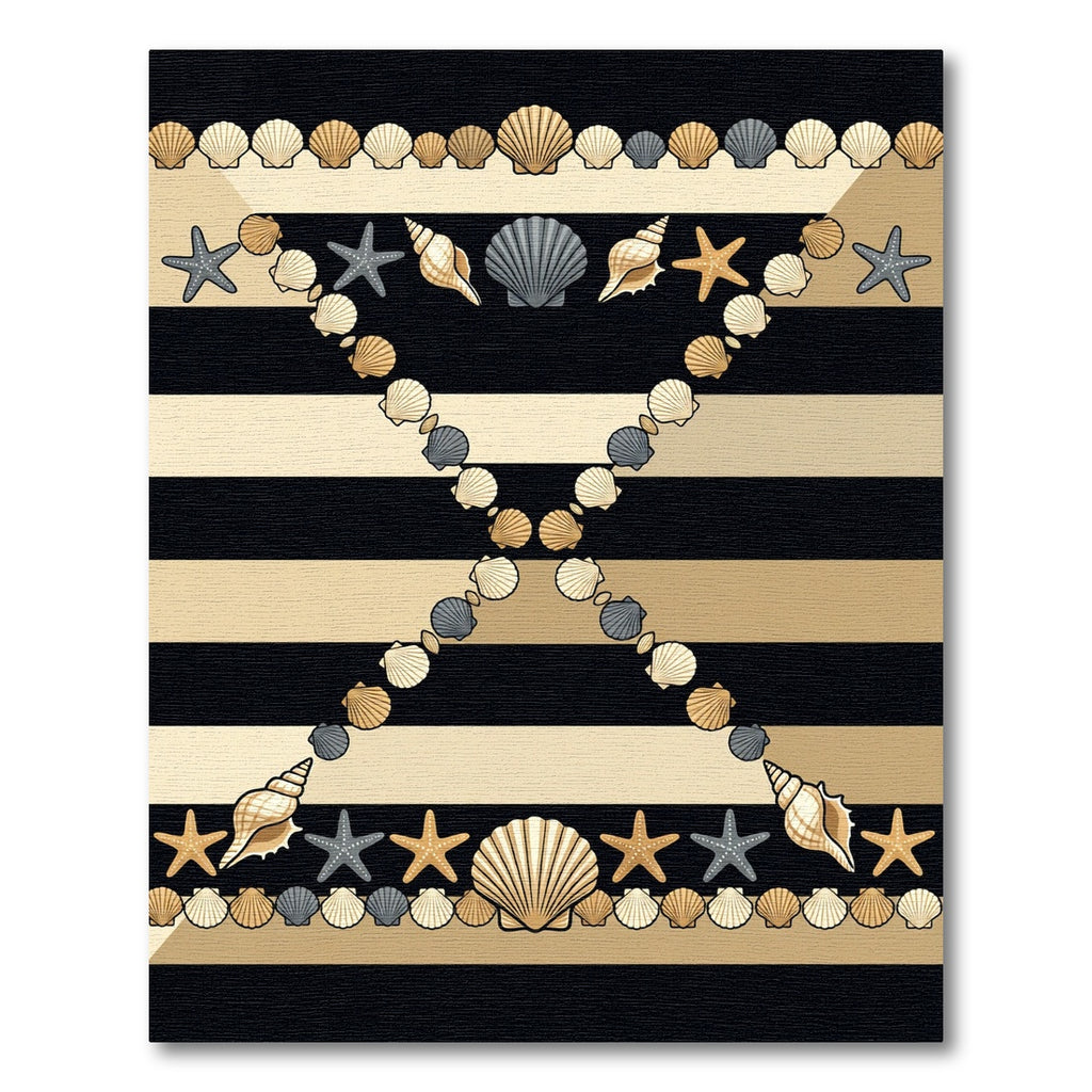 Golden Seashell Starfish Striped Accent Rug