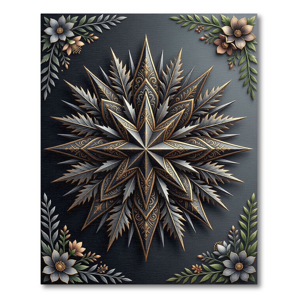 Ornate Black Gold Starburst Mandala Rug