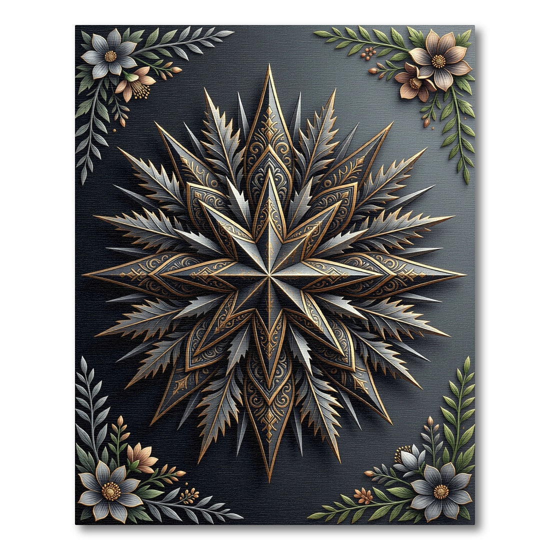 Ornate Black Gold Starburst Mandala Rug
