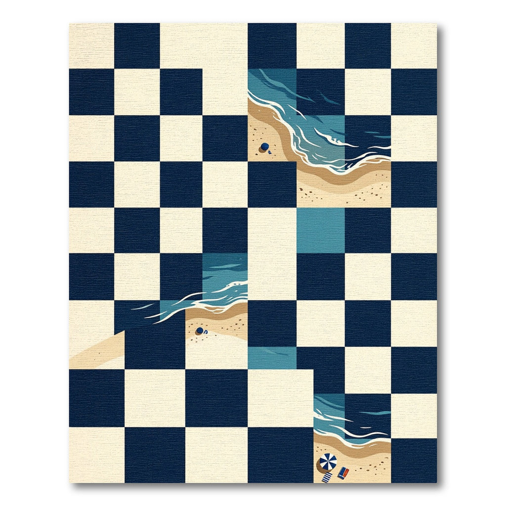 Coastal Navy Cream Checkered Shoreline Art Rug
