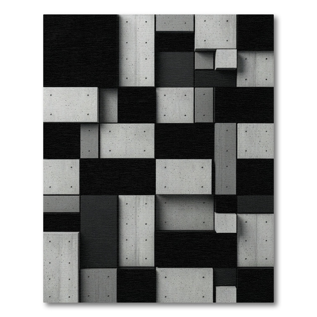 Monochrome Concrete Block Abstract Geometric Wall Rug