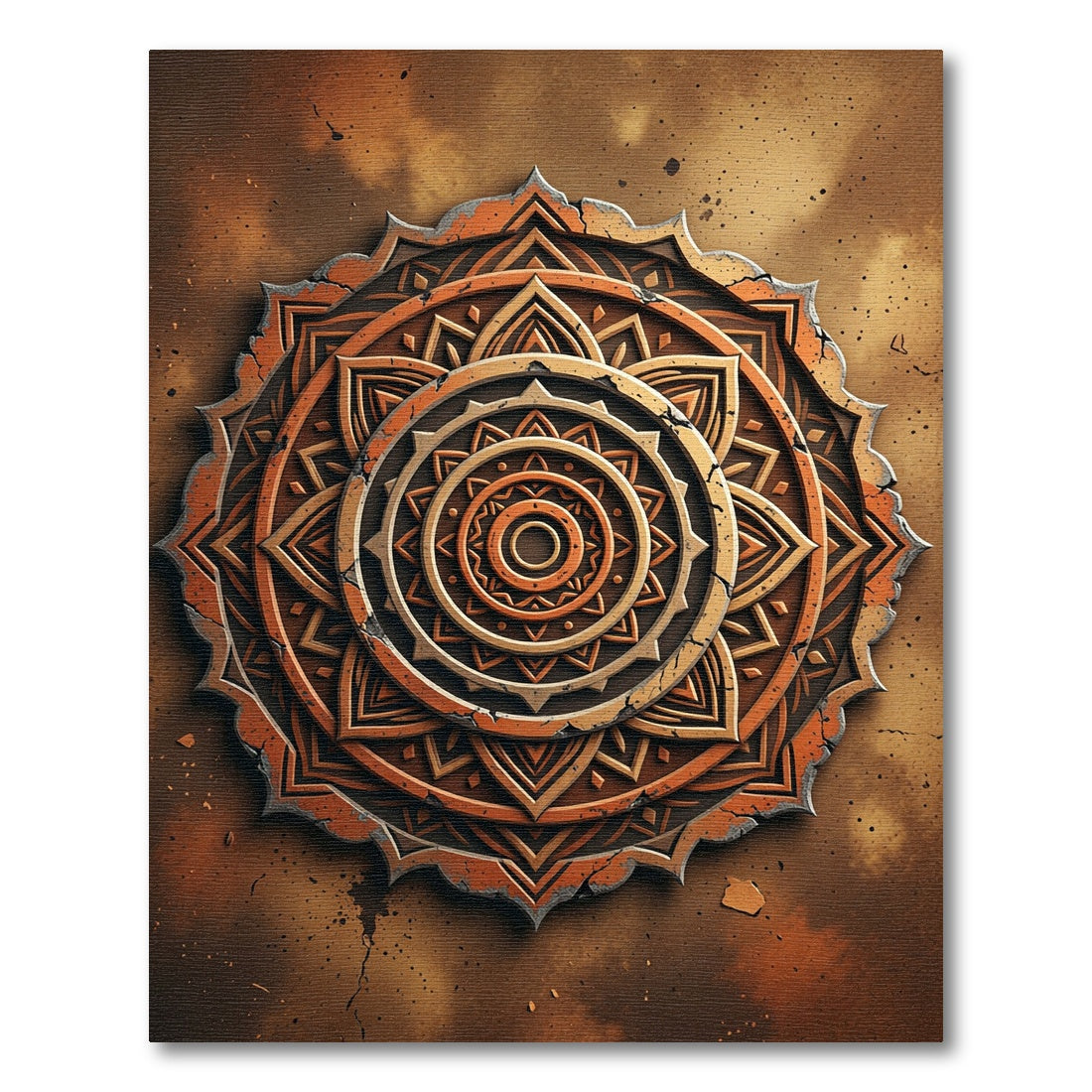 Earthy Bronze Mandala Medallion Circular Rug
