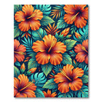 Vibrant Orange Hibiscus Tropical Floral Rug