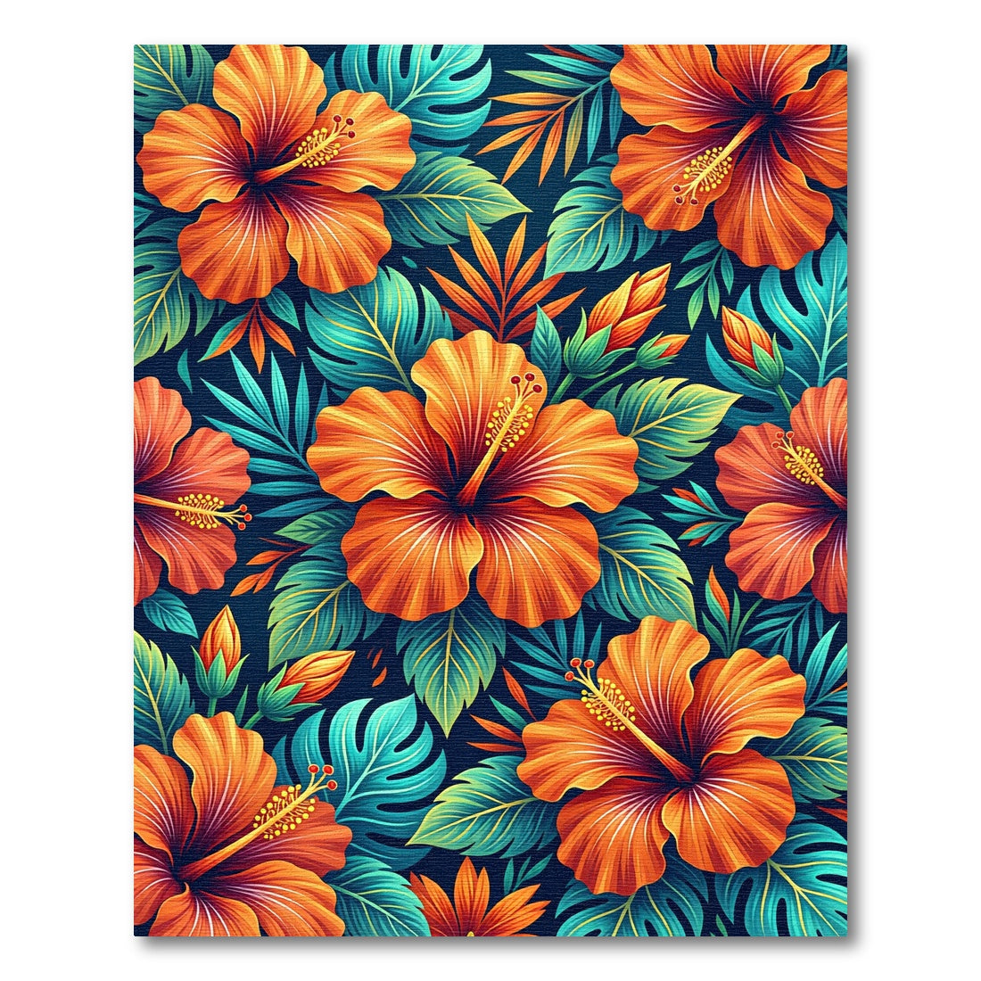 Vibrant Orange Hibiscus Tropical Floral Rug