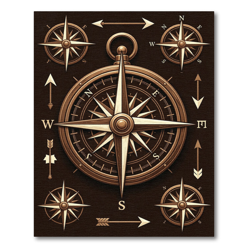 Vintage Bronze Nautical Compass Navigator Rug