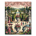 Regal Garden Scene With Statues and Flowers Rug