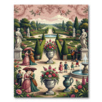 Regal Garden Scene With Statues and Flowers Rug