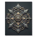 Ornate Antique Gold Silver Acanthus Medallion Rug