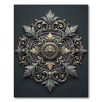 Ornate Antique Gold Silver Acanthus Medallion Rug