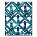 Geometric Teal Lighthouse Lattice Grid Rug