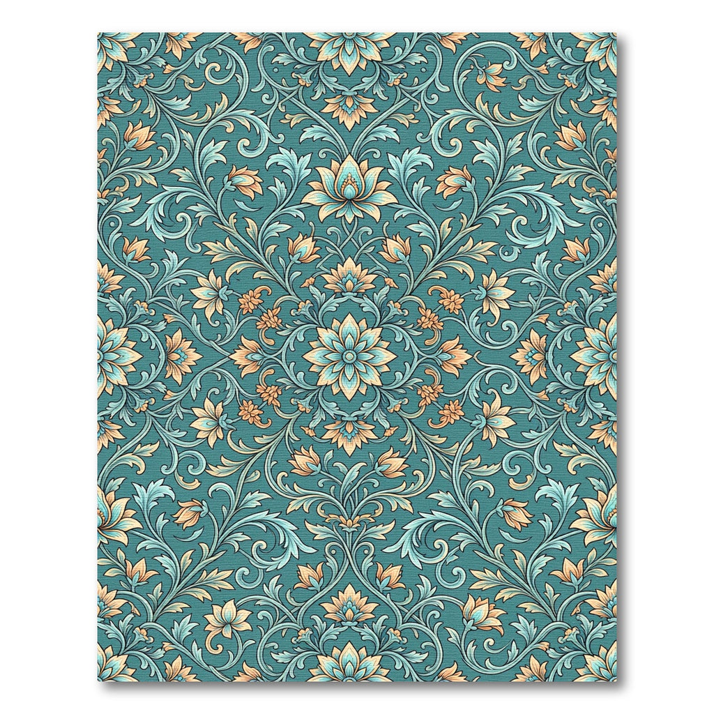Elegant Teal Floral Damask Scroll Rug