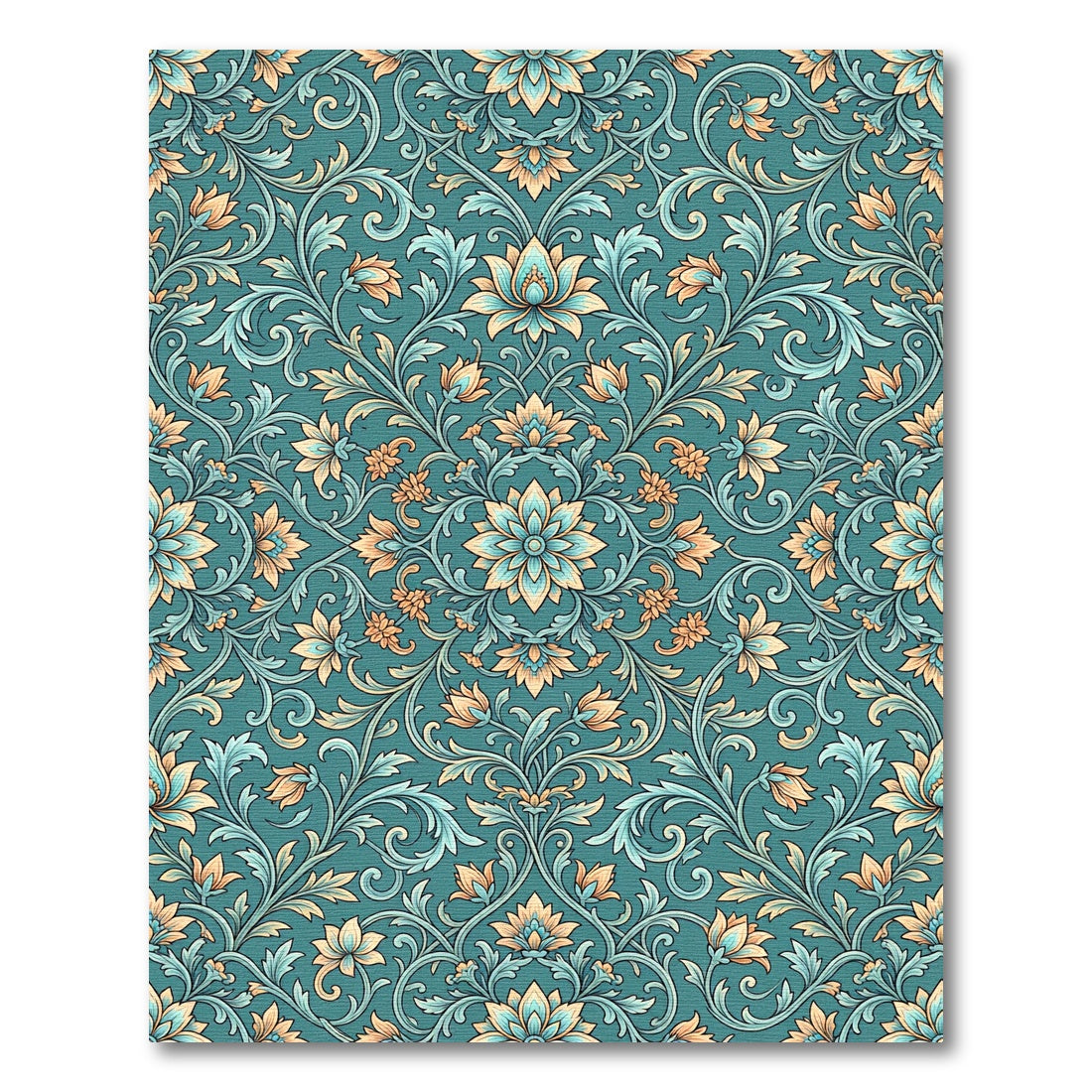 Elegant Teal Floral Damask Scroll Rug