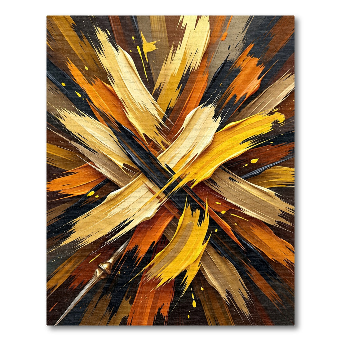 Golden Black Abstract Fluid Brushstroke Rug