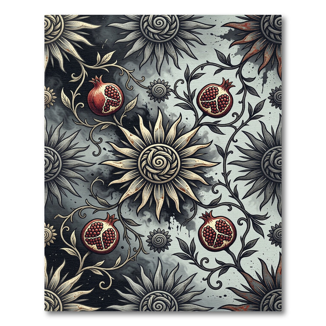 Gothic Sun and Pomegranate Chiaroscuro Area Rug
