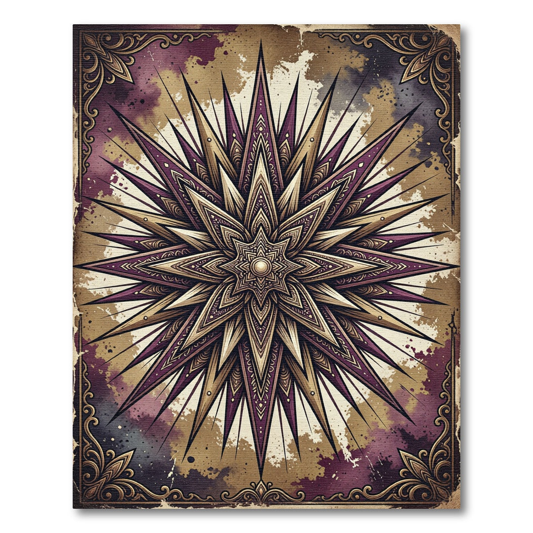 Art Nouveau Starburst Crimson Gold Rug